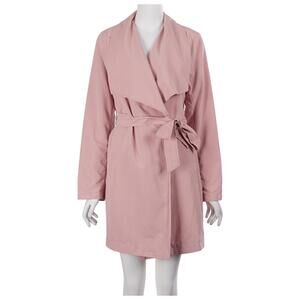 Love Tree Jacket M Blush Pink Open Front Tie Belt Pockets Lightweight Wrap Coat
